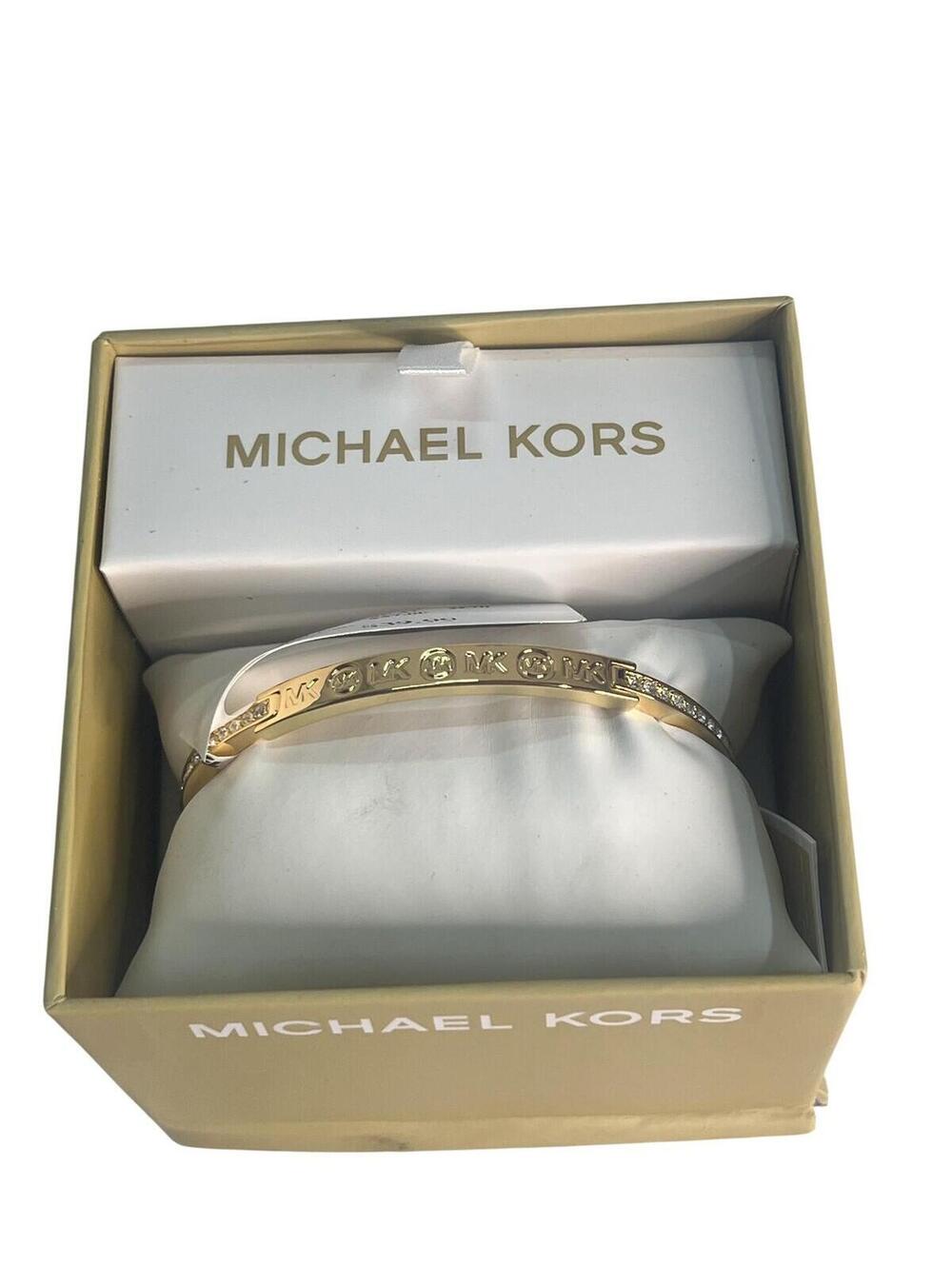 Michael Kors Bracelet Gold Tone MK Logo Crystal Bangle Womens Jewelry Fashion